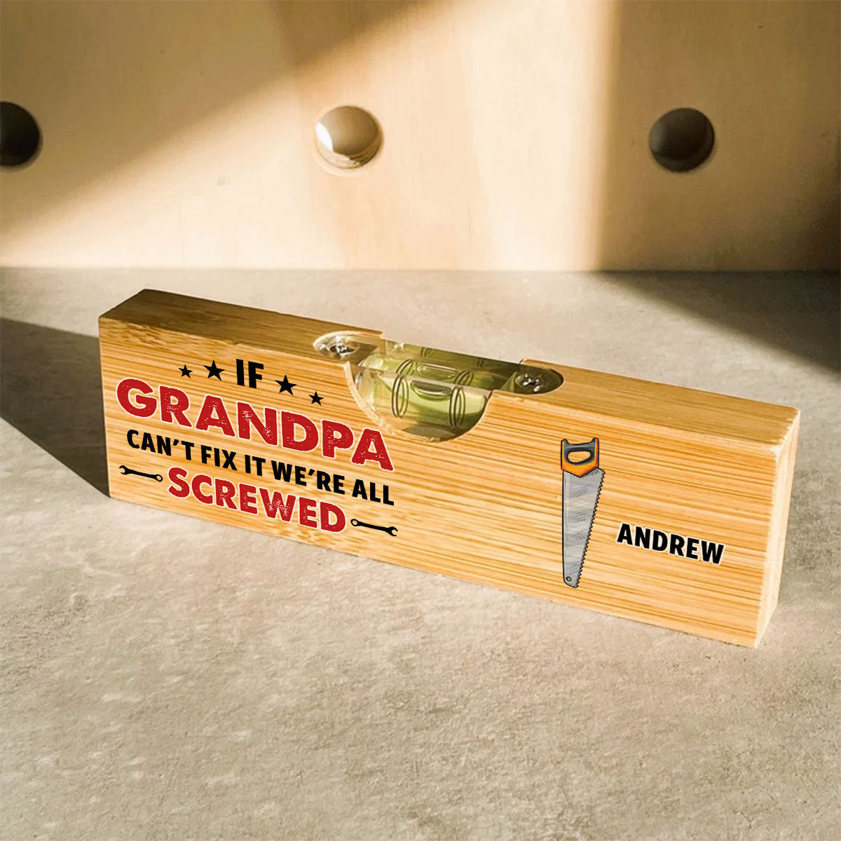 If Dad Cant Fix We Are Screwed - Personalized Wooden Spirit Level Bottle Opener