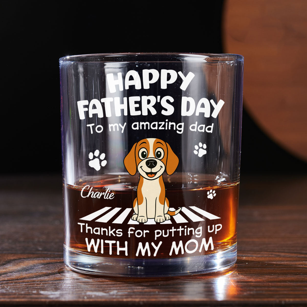 Custom Christmas Birthday Drinkware Gifts for Dog Lovers • Putting Up With Funny Dad - Personalized Whiskey Glass