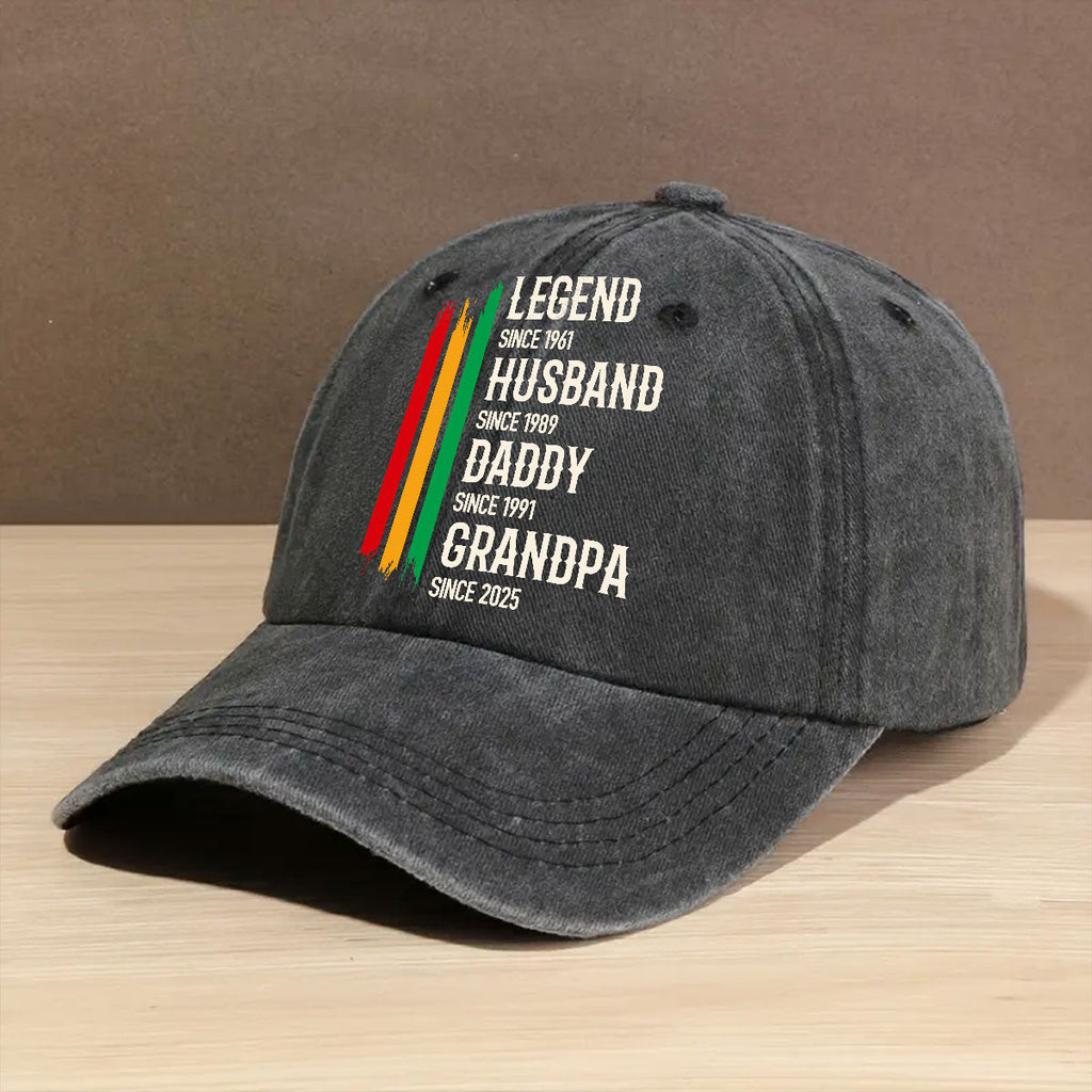 Custom Christmas Headwear Birthday Gifts for Grandpa • The Black Legend - Personalized Vintage Washed Denim Cap