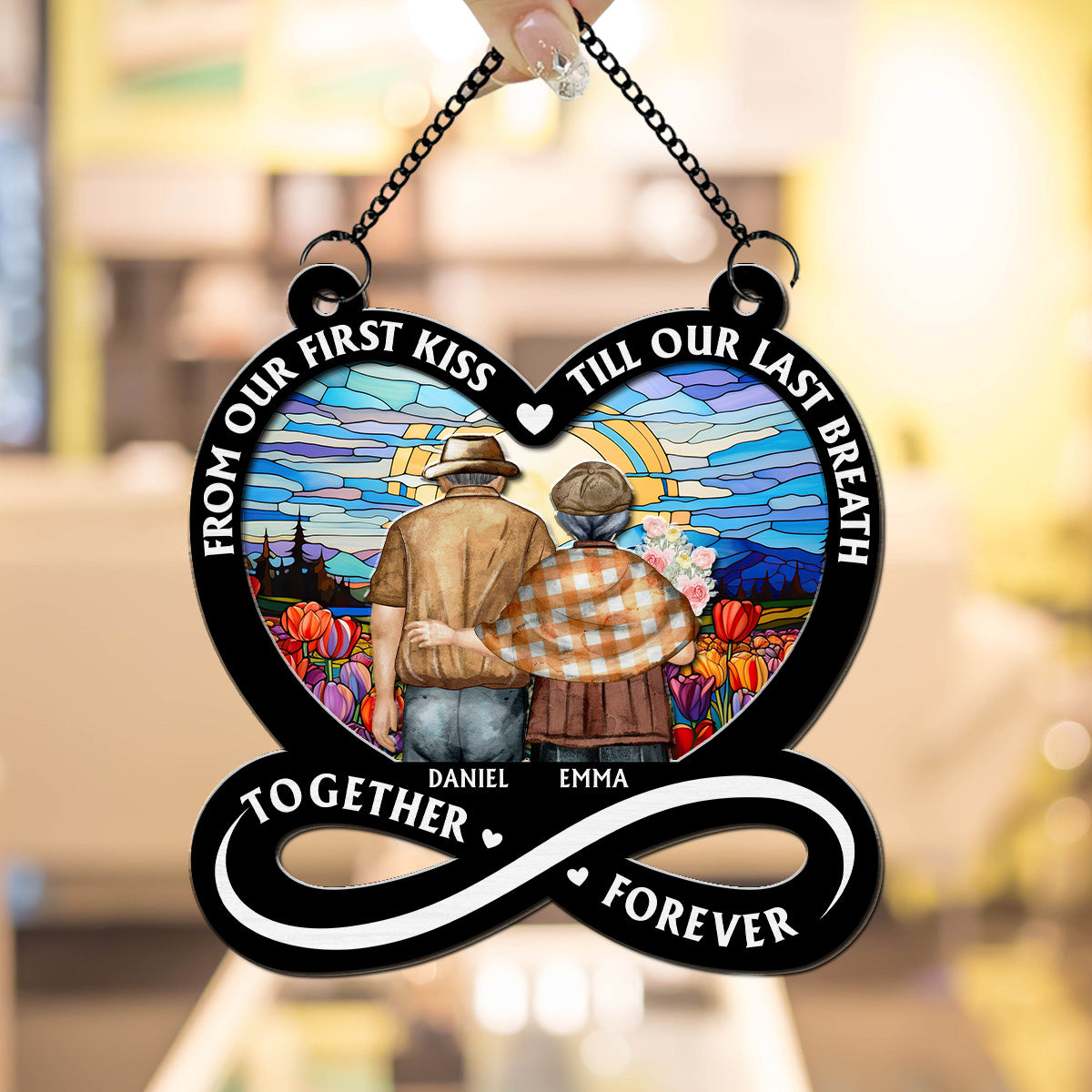 Custom Couple Hanging Decor, Anniversary Valentine's Day Gifts • From Our First Kiss Till Our Last Breath Ver 2 - Personalized Suncatcher