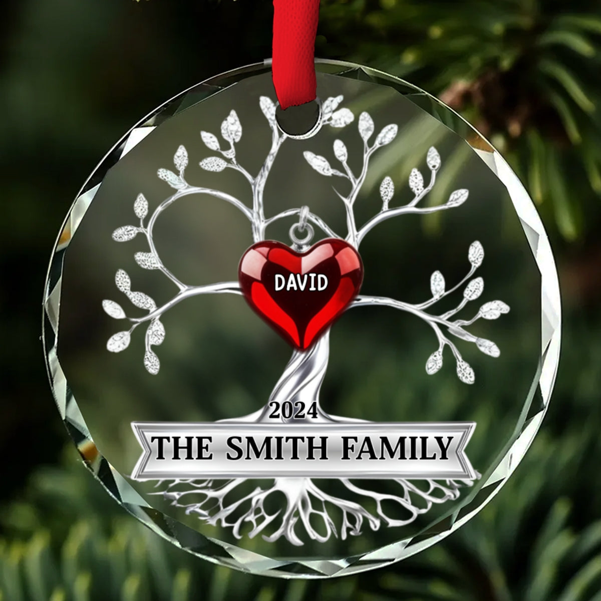 Custom Family Ornament, Christmas Gift for Family Members •  Family Tree - Personalized Glass Ornament