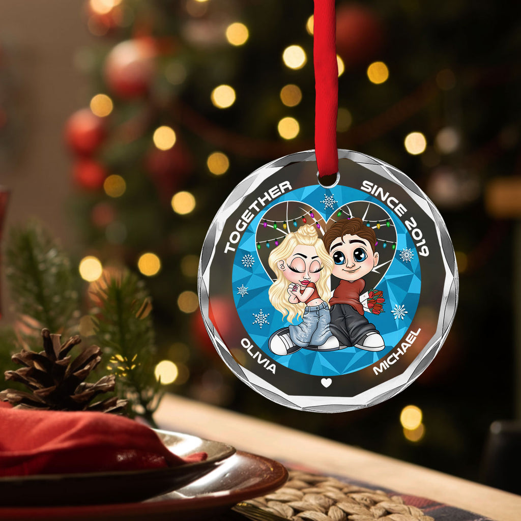 Custom Couple Christmas Ornament, Anniversary Gift •  You & Me Together Since - Personalized Glass Ornament
