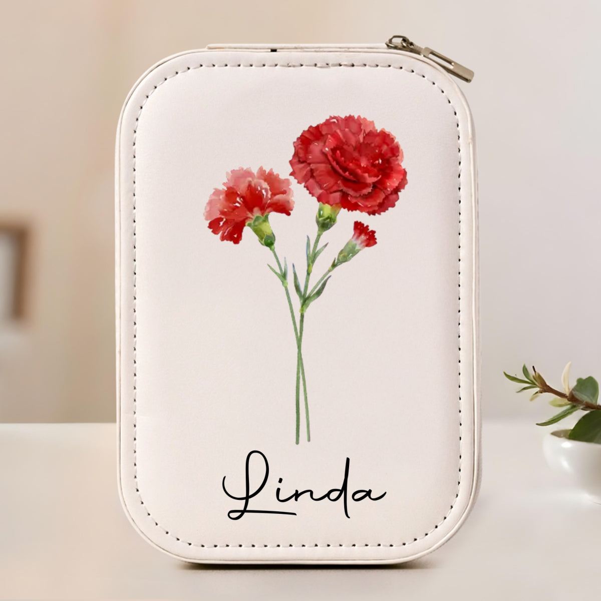 Birth Month Flower Version 2 - Personalized Jewelry Box With LED Mirror