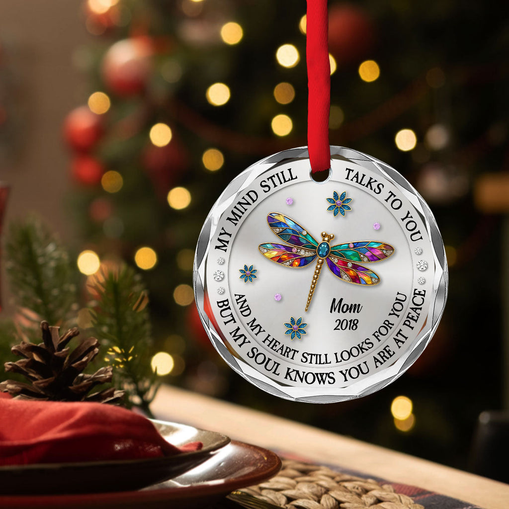 Custom Name & Year Memorial Christmas Ornament, Sympathy Keepsake • My Mind My Heart My Soul Memorial - Personalized Glass Ornament