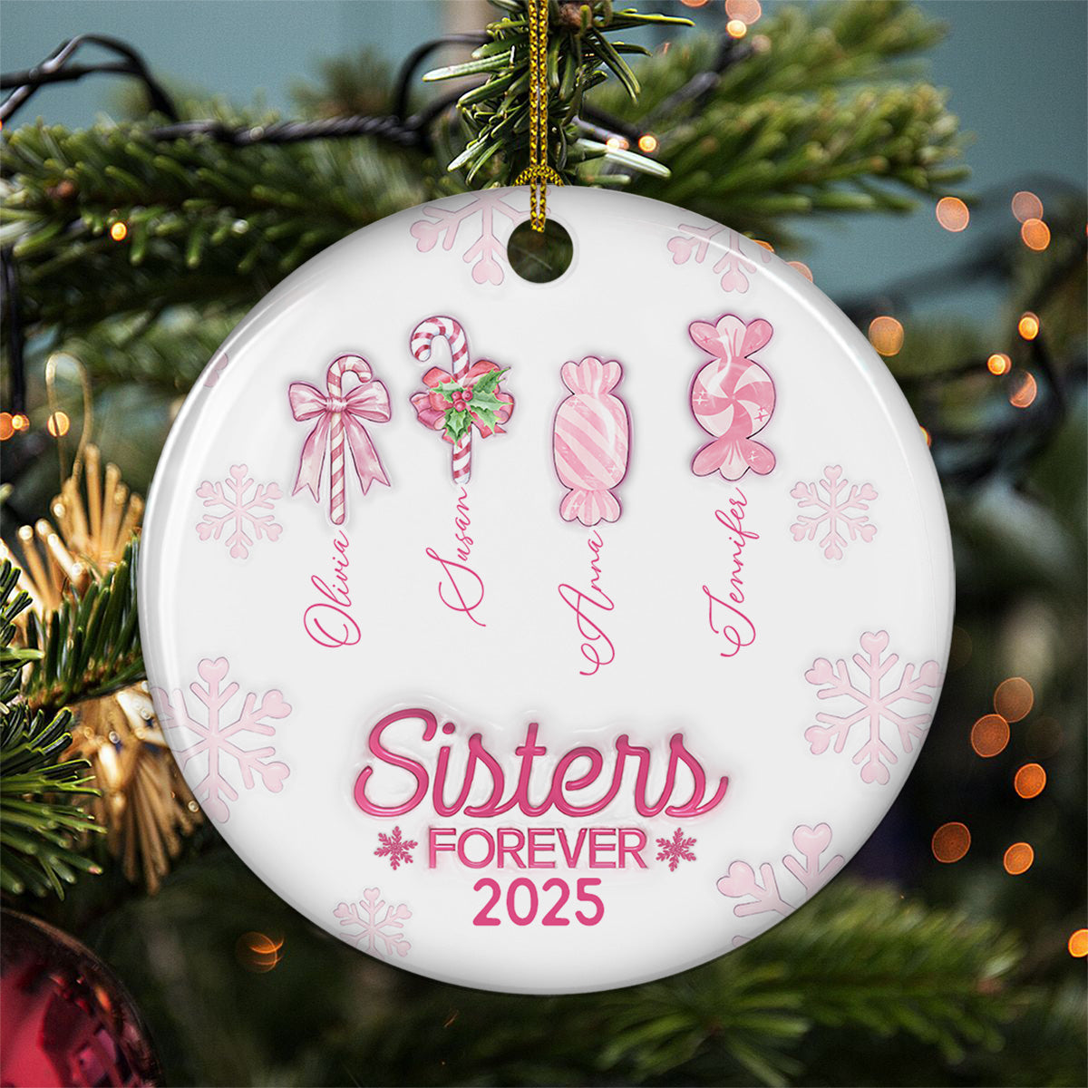 Custom Friendship Christmas Ornament, Best Friend Gift •  Friends Forever Christmas Candy - Personalized 3D Inflated Effect Ceramic Ornament