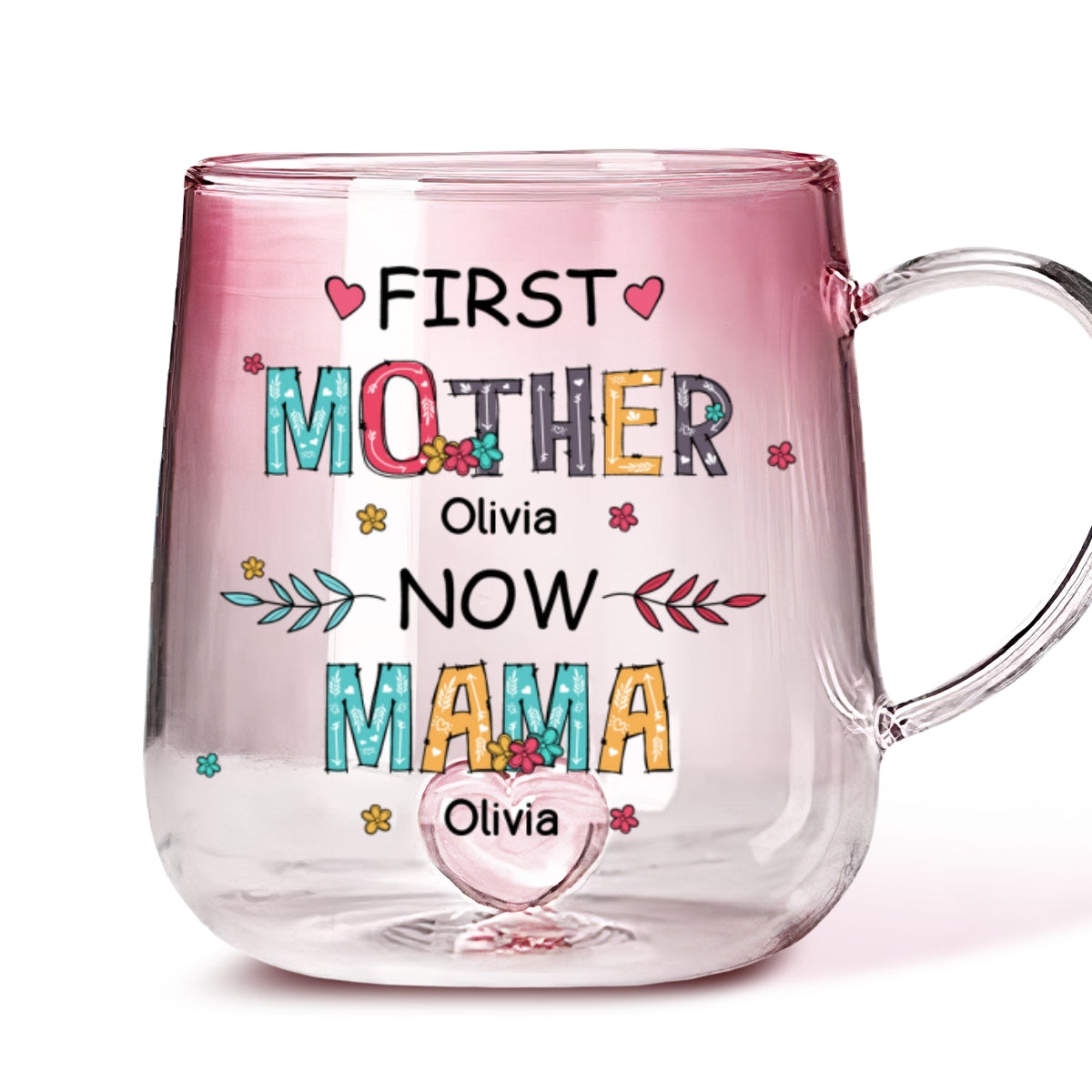Custom Mother's Day Gift for Mom & Grandma • Our Love For You Is Unbreakable - Personalized Pink Gradient Glass Mug