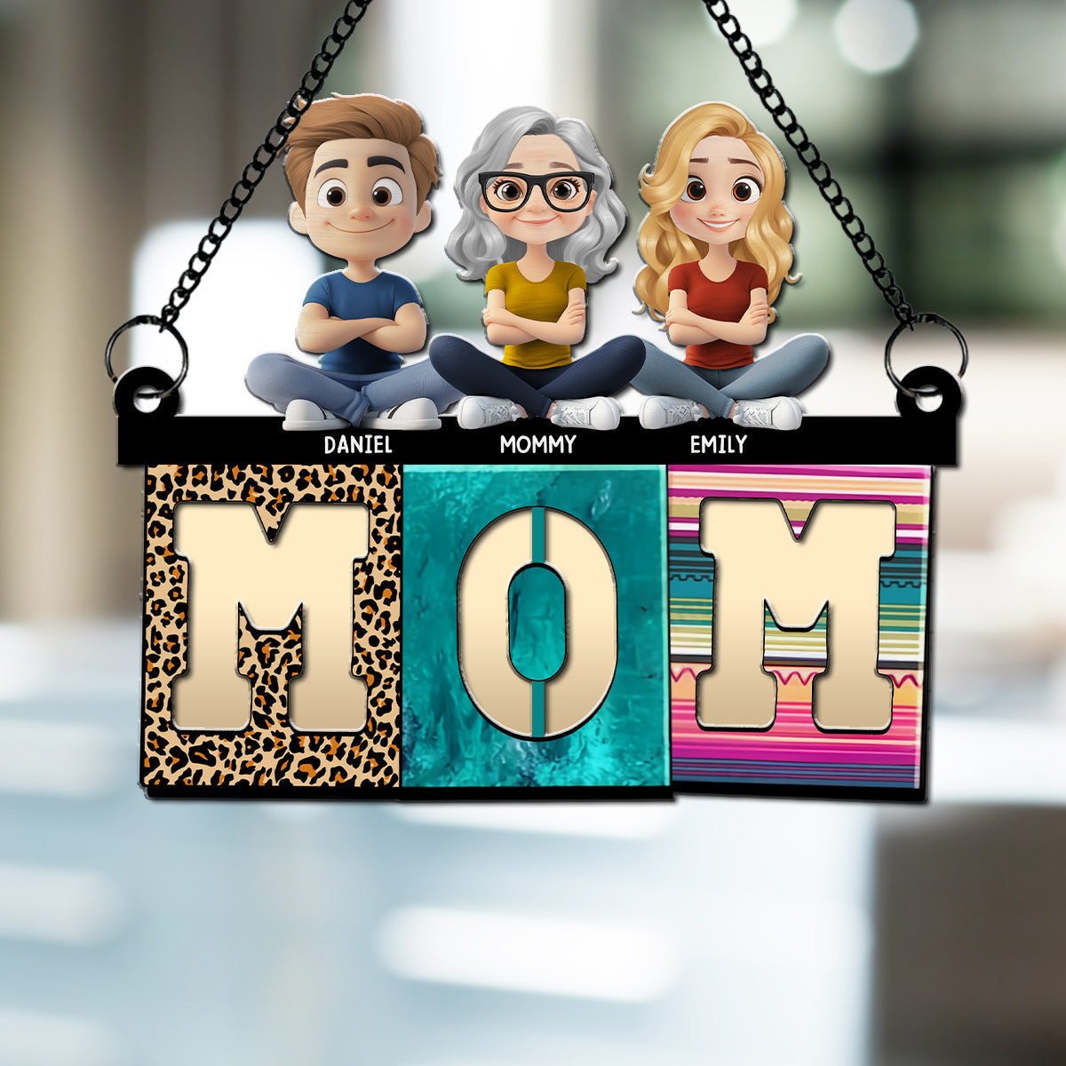Custom Hanging Decor for Mom Daughter, Mother's Day Gifts • Mom With Cute Children - Personalized Suncatcher