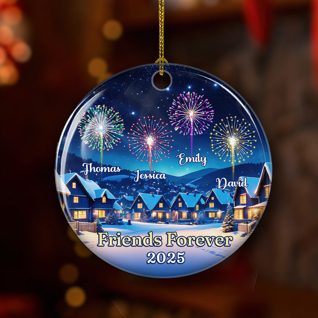 Custom Friendship Christmas Ornament, Best Friend Gift •  Friends Firework Light Up Our Lives - Personalized Ceramic Ornament