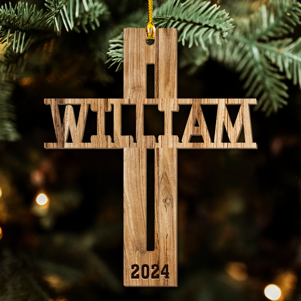 Custom Memorial Christmas Ornament, Sympathy Keepsake •  The Cross - Personalized Wood Ornament