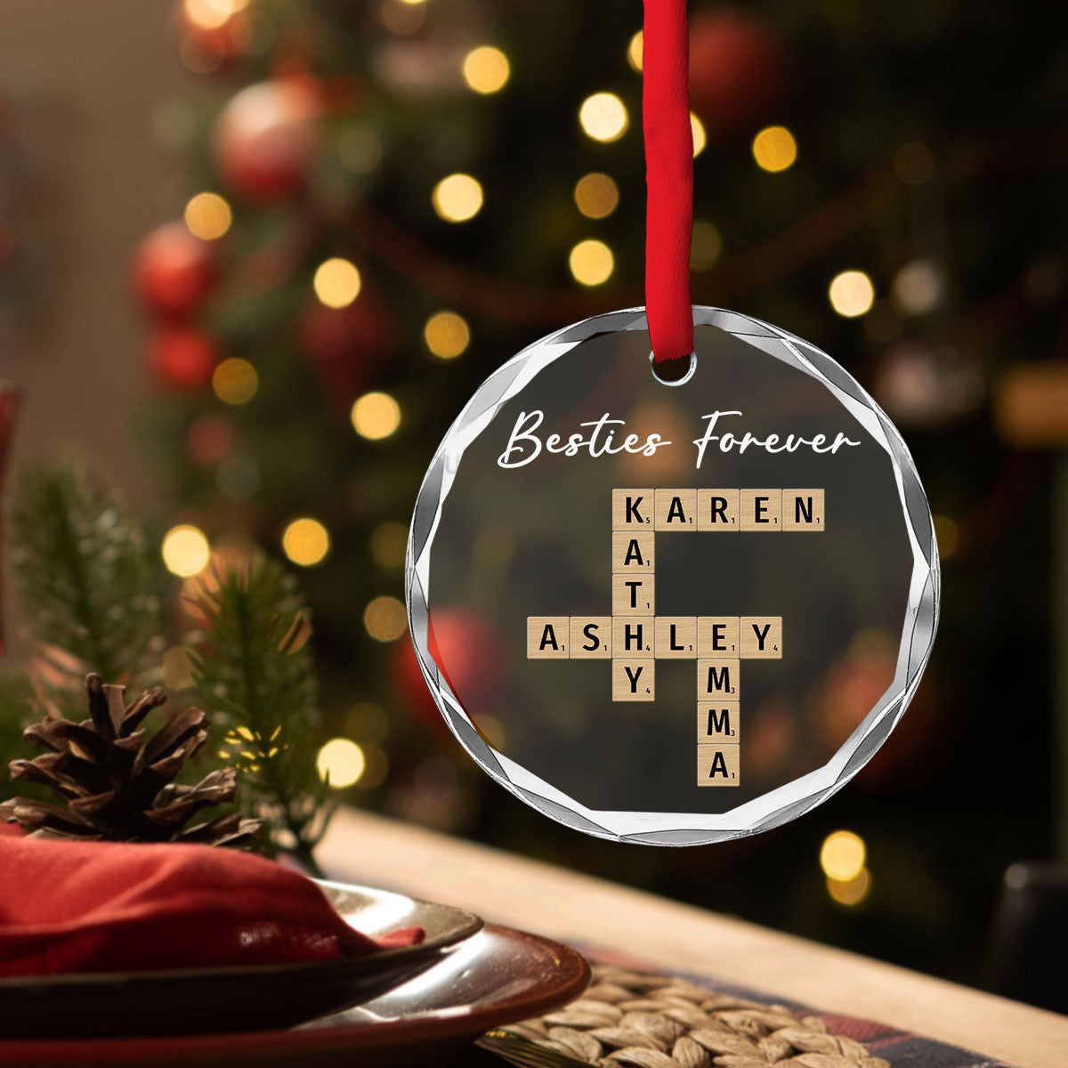 Custom Family Ornament, Christmas Gift for Family Members •  Besties For Life - Personalized Glass Ornament