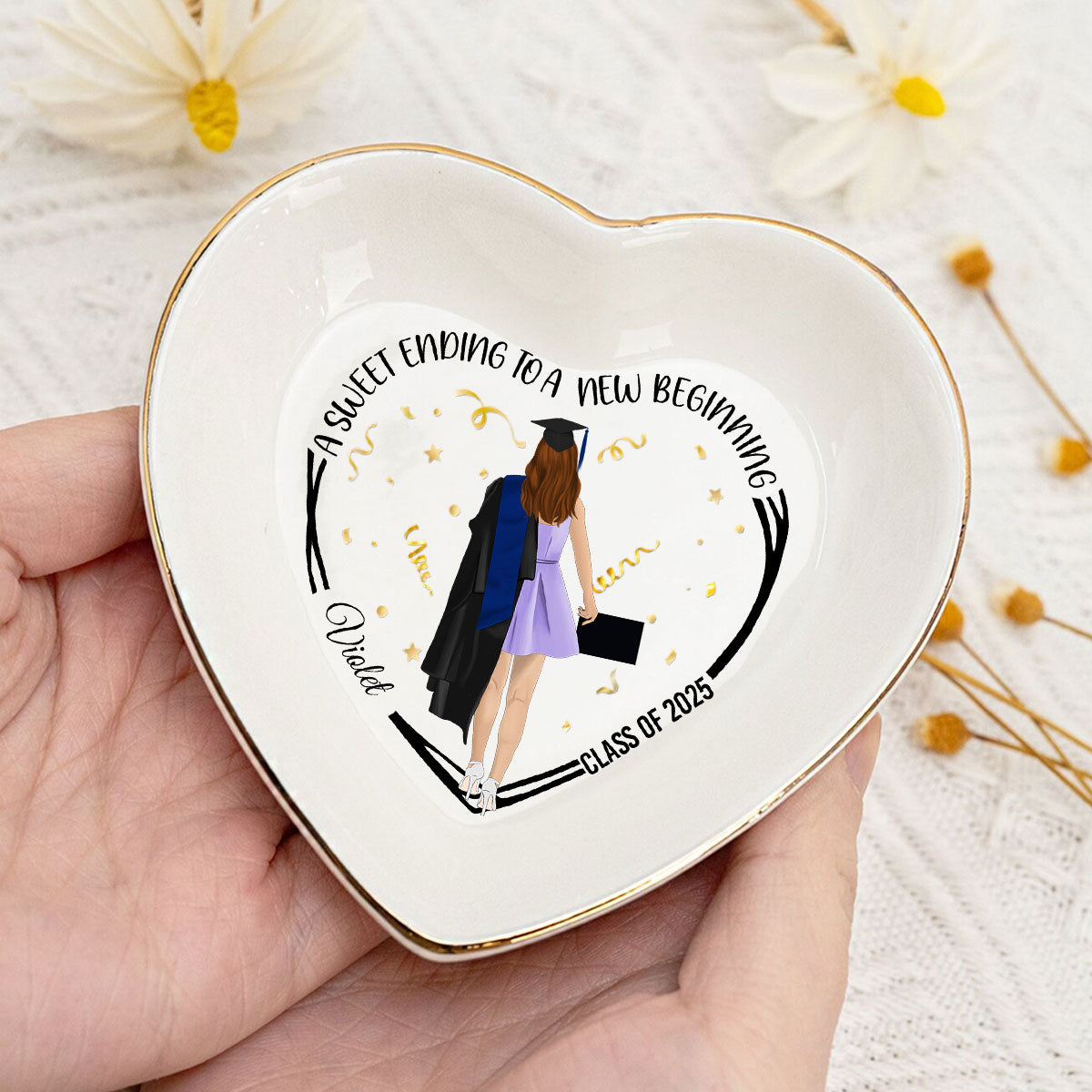 Custom Class of 2026 Trinket Dish, Graduation Gift For Her • A Sweet Ending - Personalized Jewelry Dish