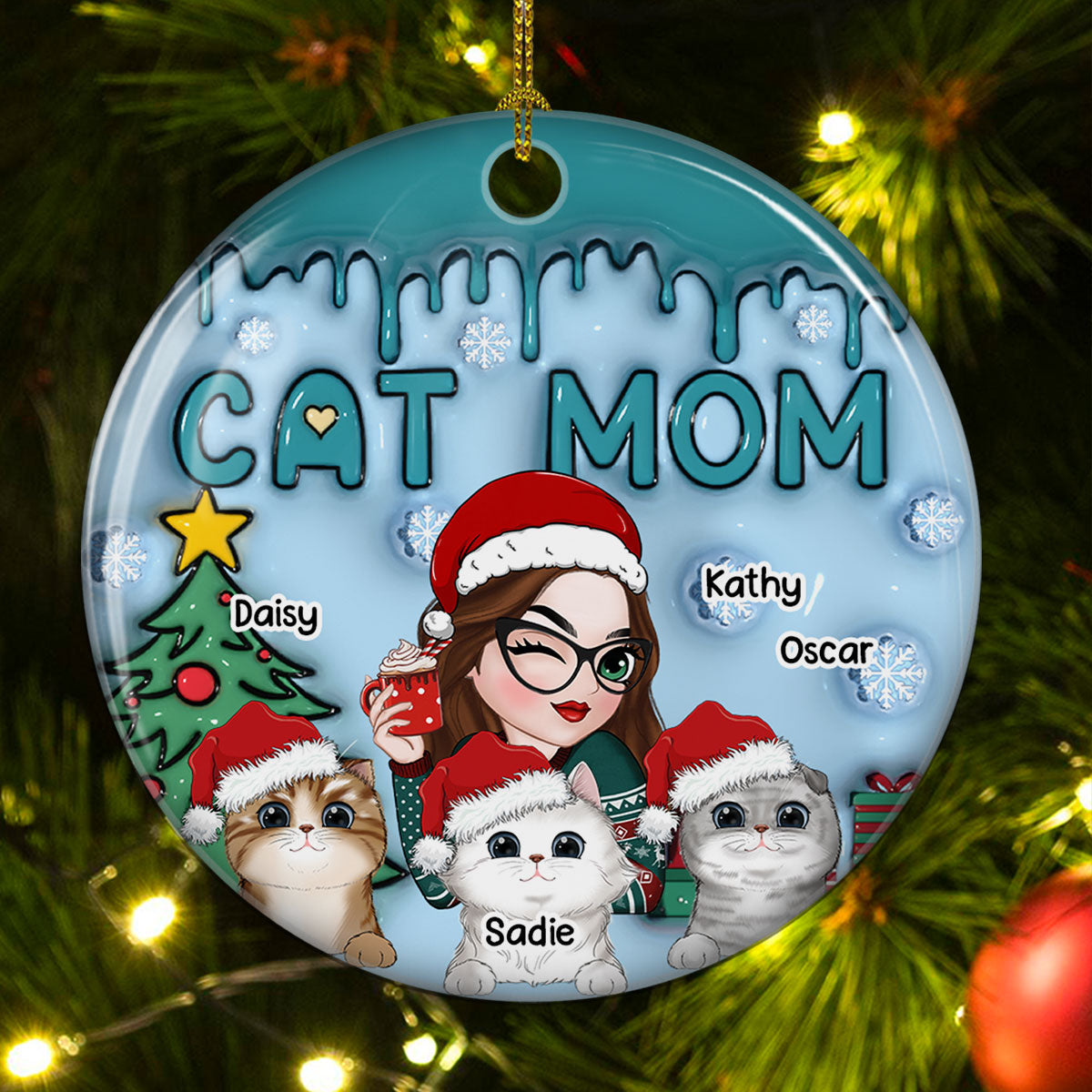 Custom Keepsake Christmas Ornament •  Lovely Cat Mom - Personalized 3D Inflated Effect Ceramic Ornament