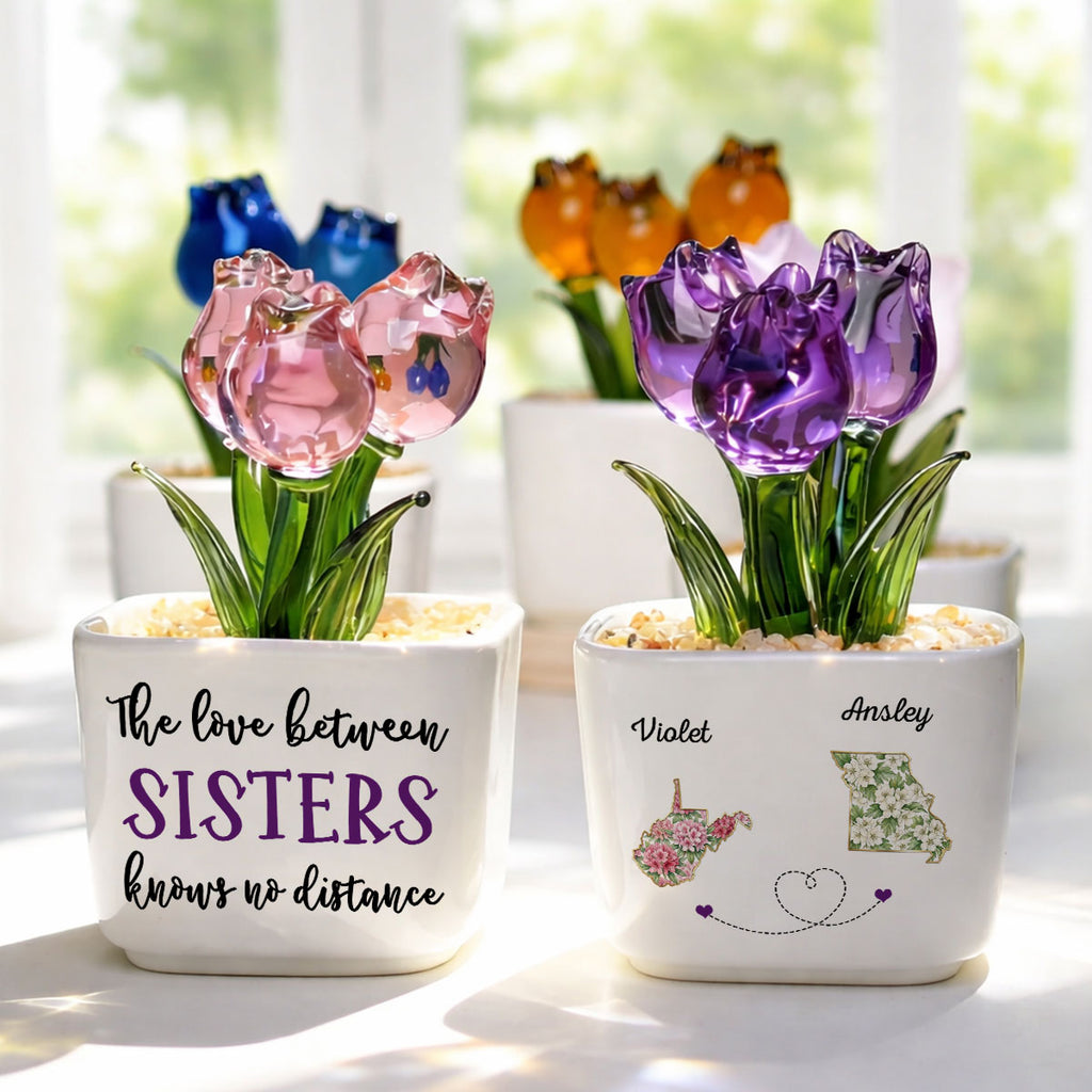 Custom Flower Keepsake, Glass Home Decor Gift for Soul Sister • Best Friends Since The Beginning - Personalized Glass Everlasting Tulips