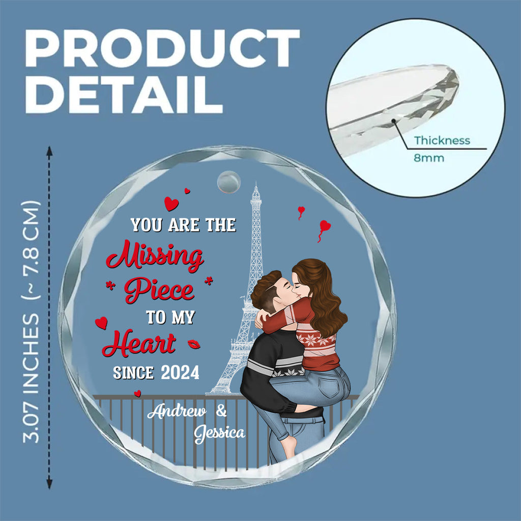 Custom Couple Christmas Ornament, Anniversary Gift •  The Year I Found My Missing Piece Couples - Personalized Glass Ornament