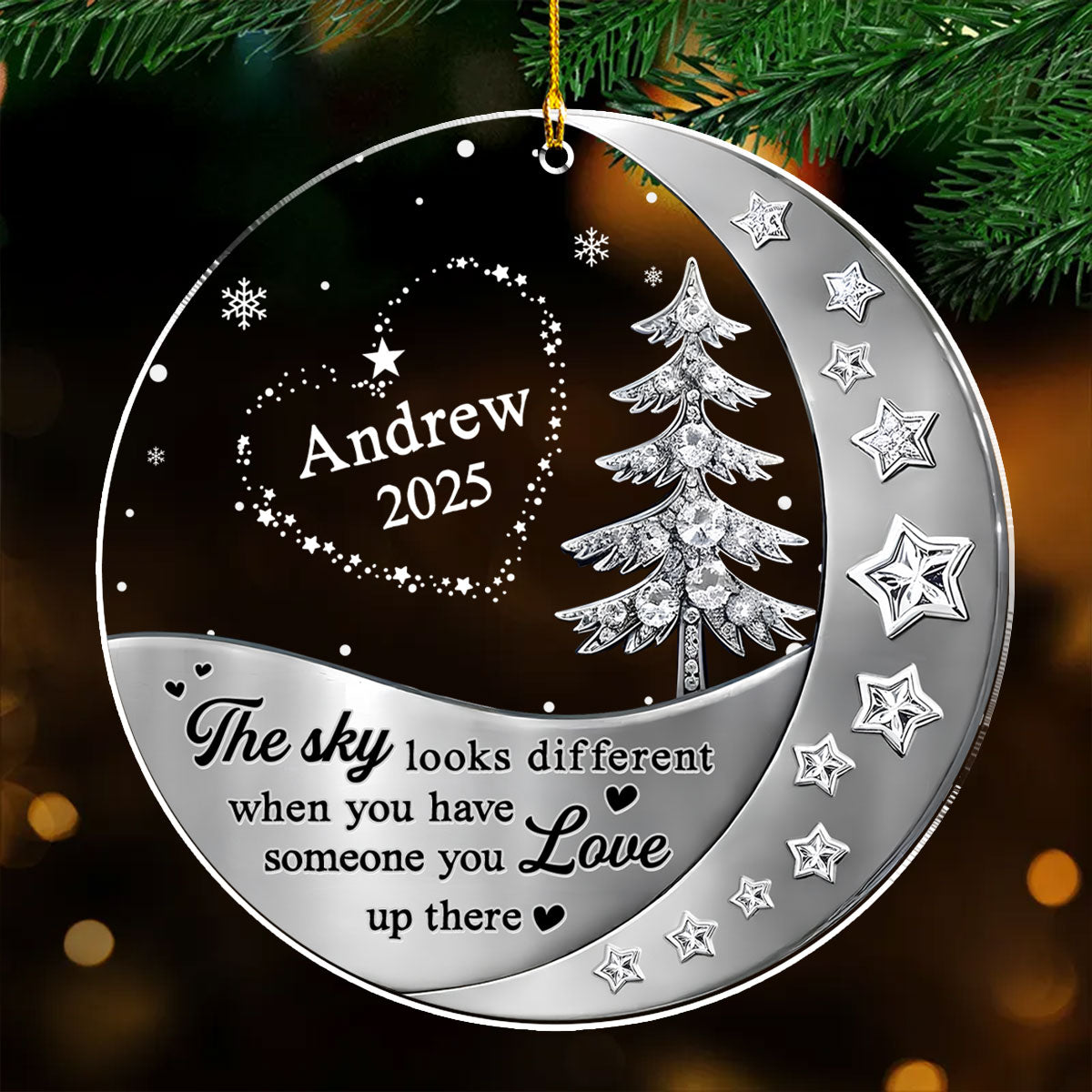Custom Memorial Christmas Ornament, Sympathy Keepsake •  Not The Same Sky - Personalized 3D Effect Acrylic Ornament