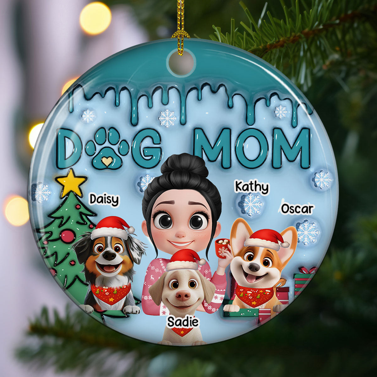 Custom Keepsake Christmas Ornament •  Me And Lovely Dog - Personalized 3D Inflated Effect Ceramic Ornament