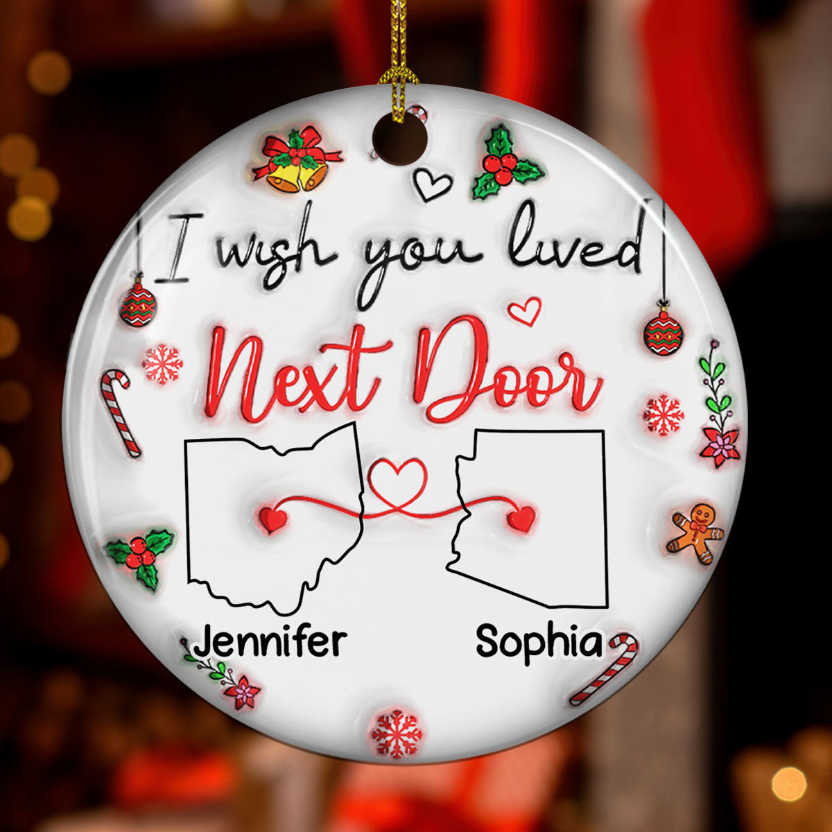 Custom Friendship Christmas Ornament, Best Friend Gift •  Besties Are Always Close At Heart - Personalized 3D Inflated Effect Ceramic Ornament