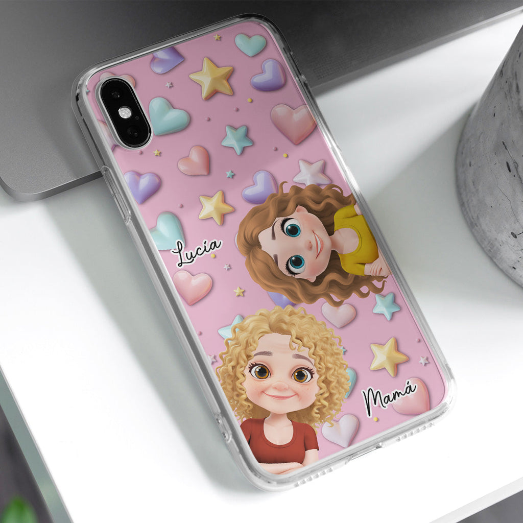 Linda Mamá y Niños - Funda de Teléfono Personalizada con Efecto 3D