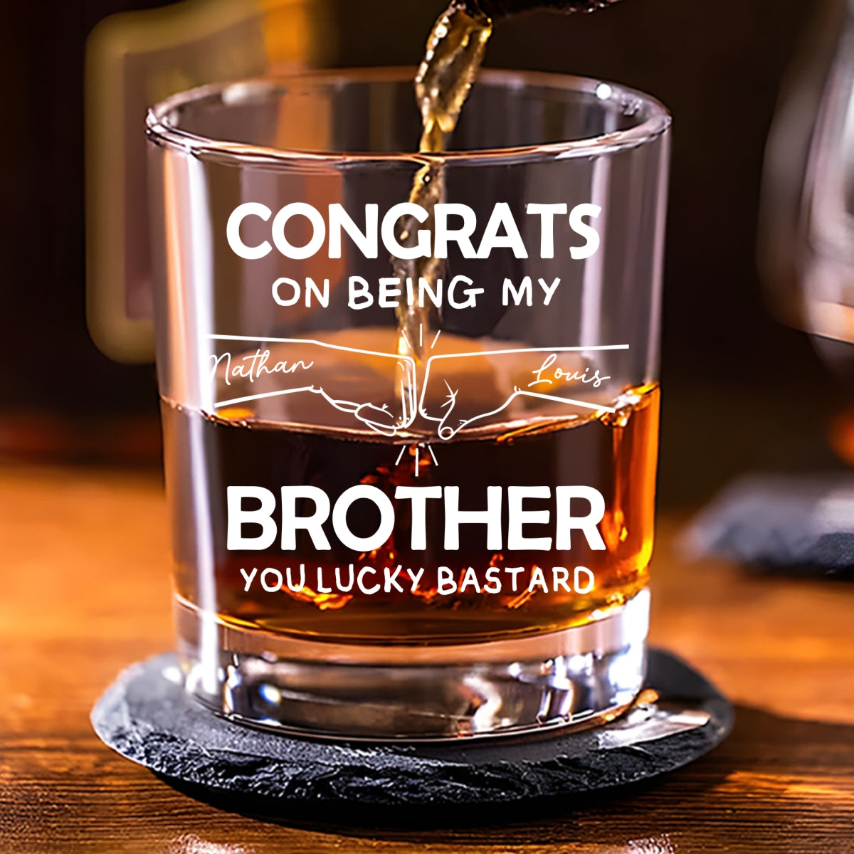 Custom Christmas Birthday Drinkware Gifts for Brother • Congrats On Being My Brother - Personalized Whiskey Glass