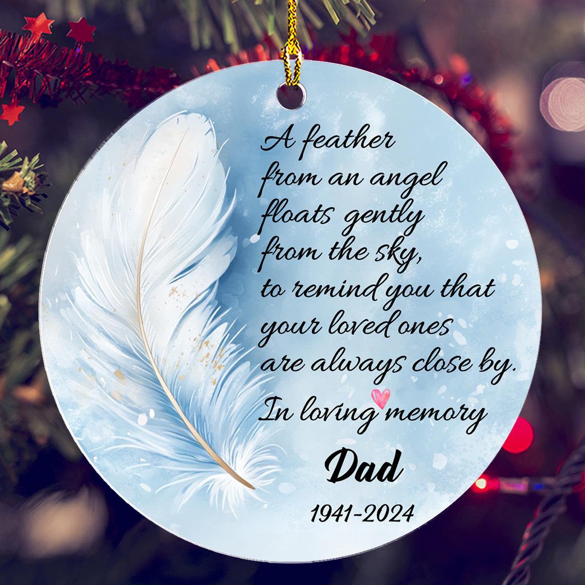 Custom Memorial Christmas Ornament, Sympathy Keepsake •  Feather Memorial - Personalized Acrylic Ornament