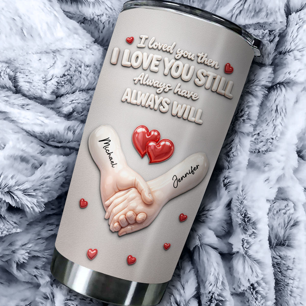 Custom Christmas Anniversary Gifts For Couple • Forever Holding Hands - Personalized 3D Effect Tumbler