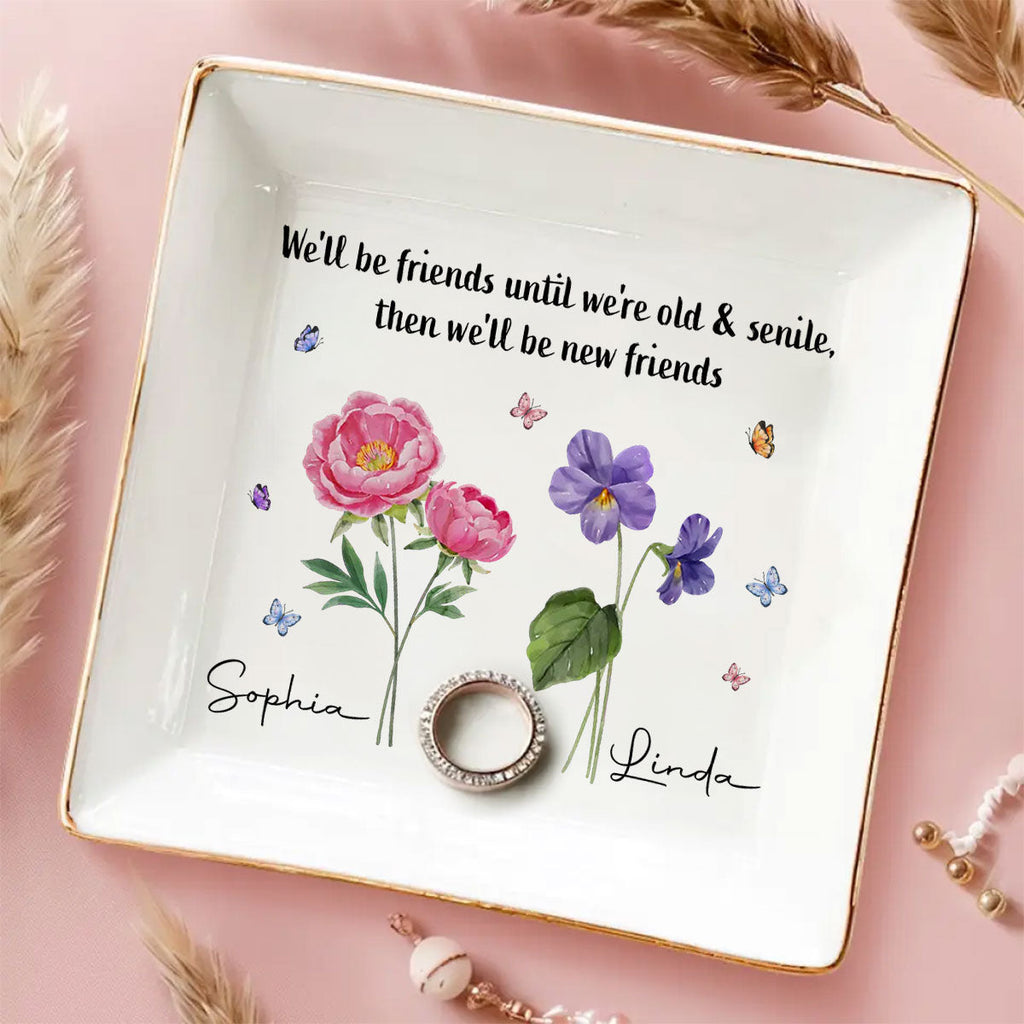 Custom Bestie Trinket Dish, Birthday Christmas Gift For Best Friend • Where Flowers Bloom So Does Hope - Personalized Jewelry Dish