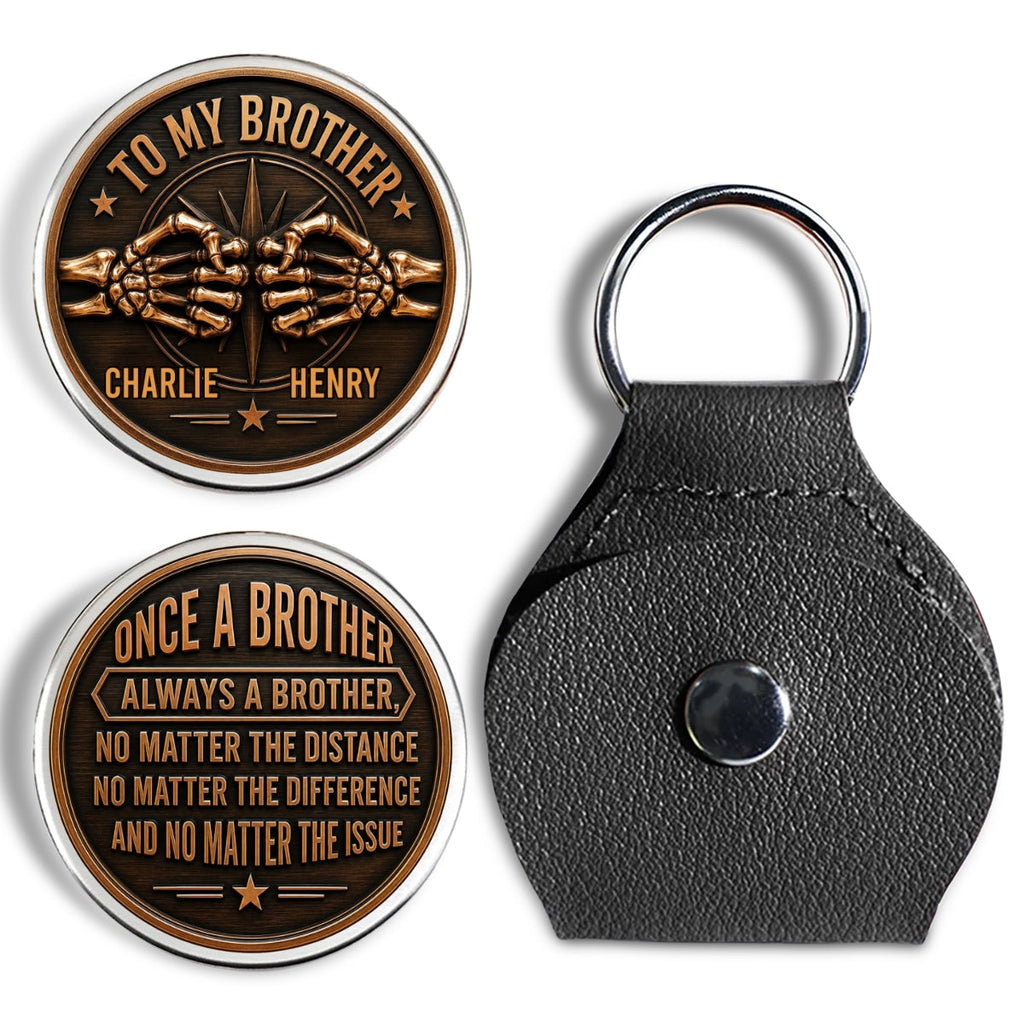 Custom Brother Coin Keychain, Birthday Gift for Family Members • Brothers By Blood - Personalized 3D Printing Pocket Hug
