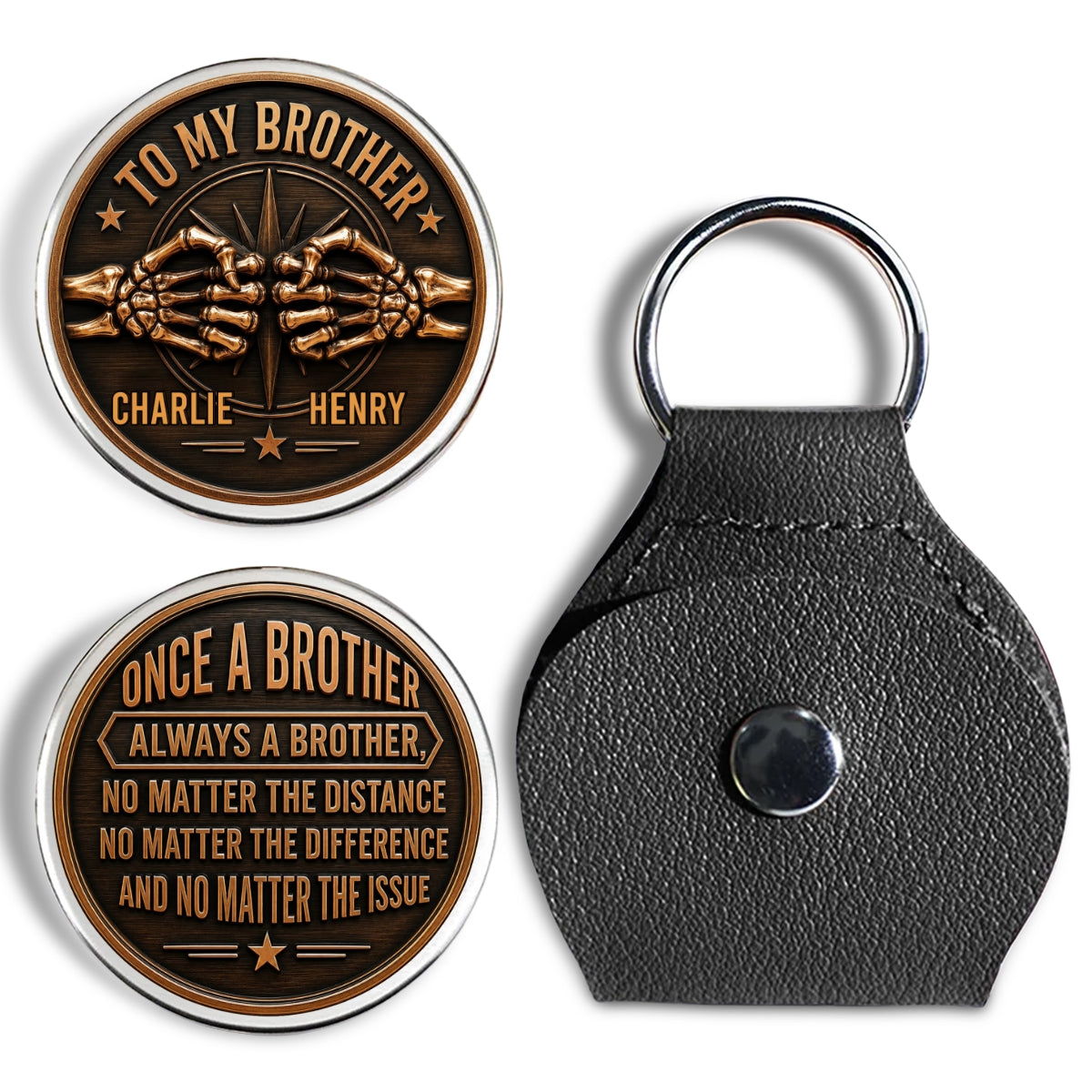 Custom Brother Coin Keychain, Birthday Gift for Family Members • Brothers By Blood - Personalized 3D Printing Pocket Hug