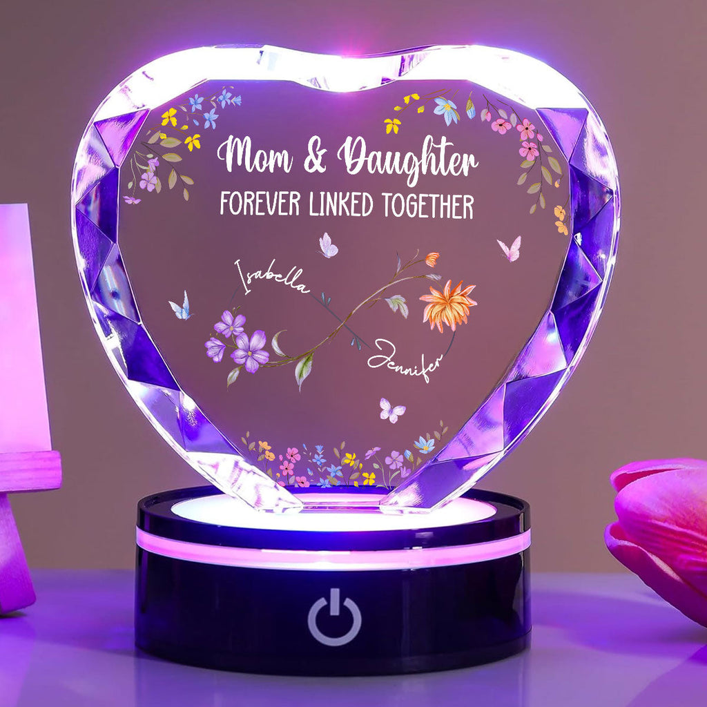 Mom And Daughter Forever Linked - Personalized Crystal Led Light