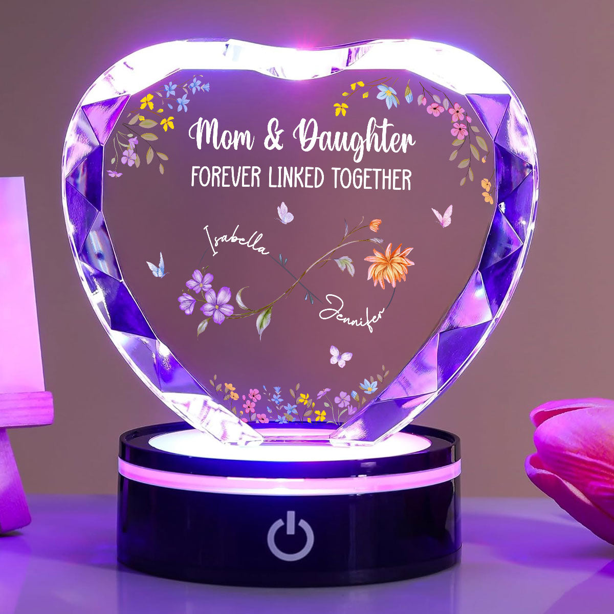 Mom And Daughter Forever Linked - Personalized Crystal Led Light