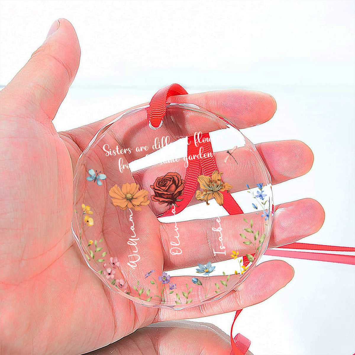Custom Brothers & Sisters Christmas Ornament •  Sisters Are Different Flowers From The Same Garden - Personalized Glass Ornament