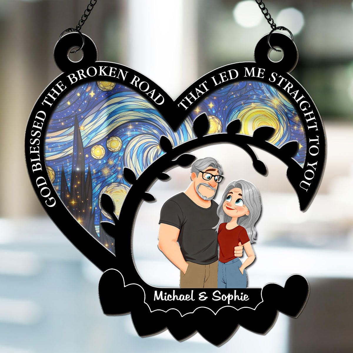 Custom Couple Hanging Decor, Anniversary Valentine's Day Gifts • The Broken Road - Personalized Suncatcher