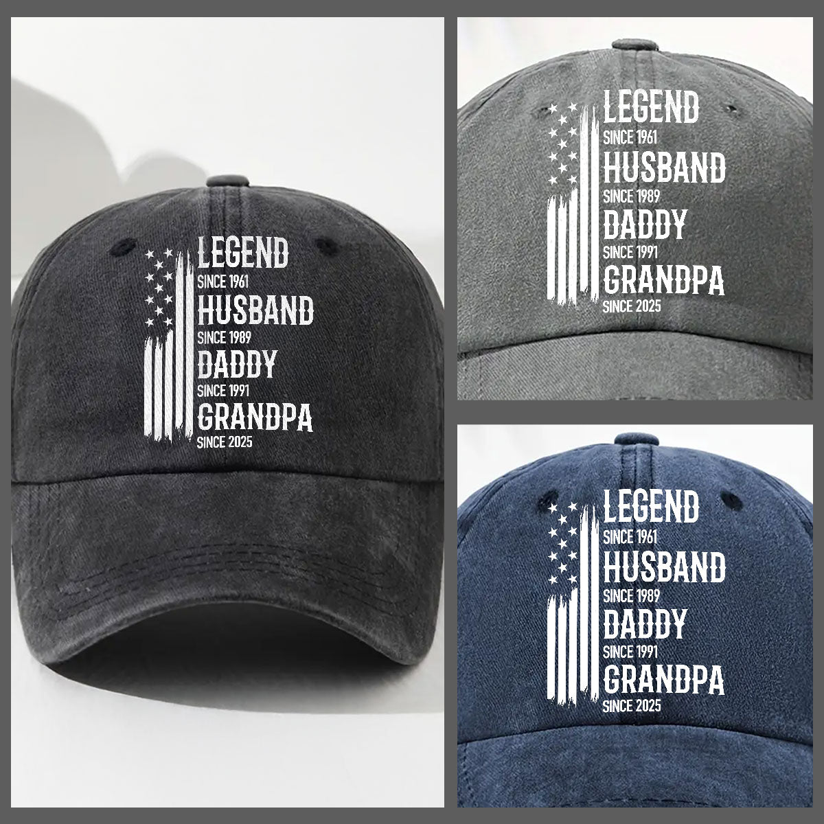 Custom Christmas Headwear Birthday Gifts for Dad, Grandpa • Belongs To Legend - Personalized Vintage Washed Denim Cap