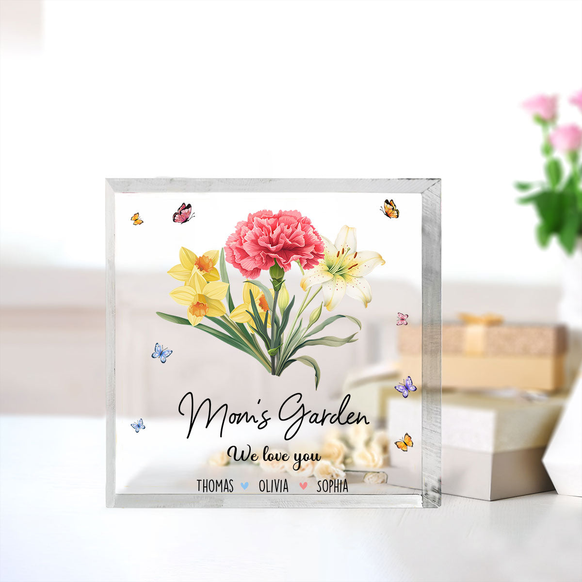 Custom Mother's Day Decor, Gift for Mom & Grandma • Flower Birth Month Garden - Personalized Acrylic Plaque