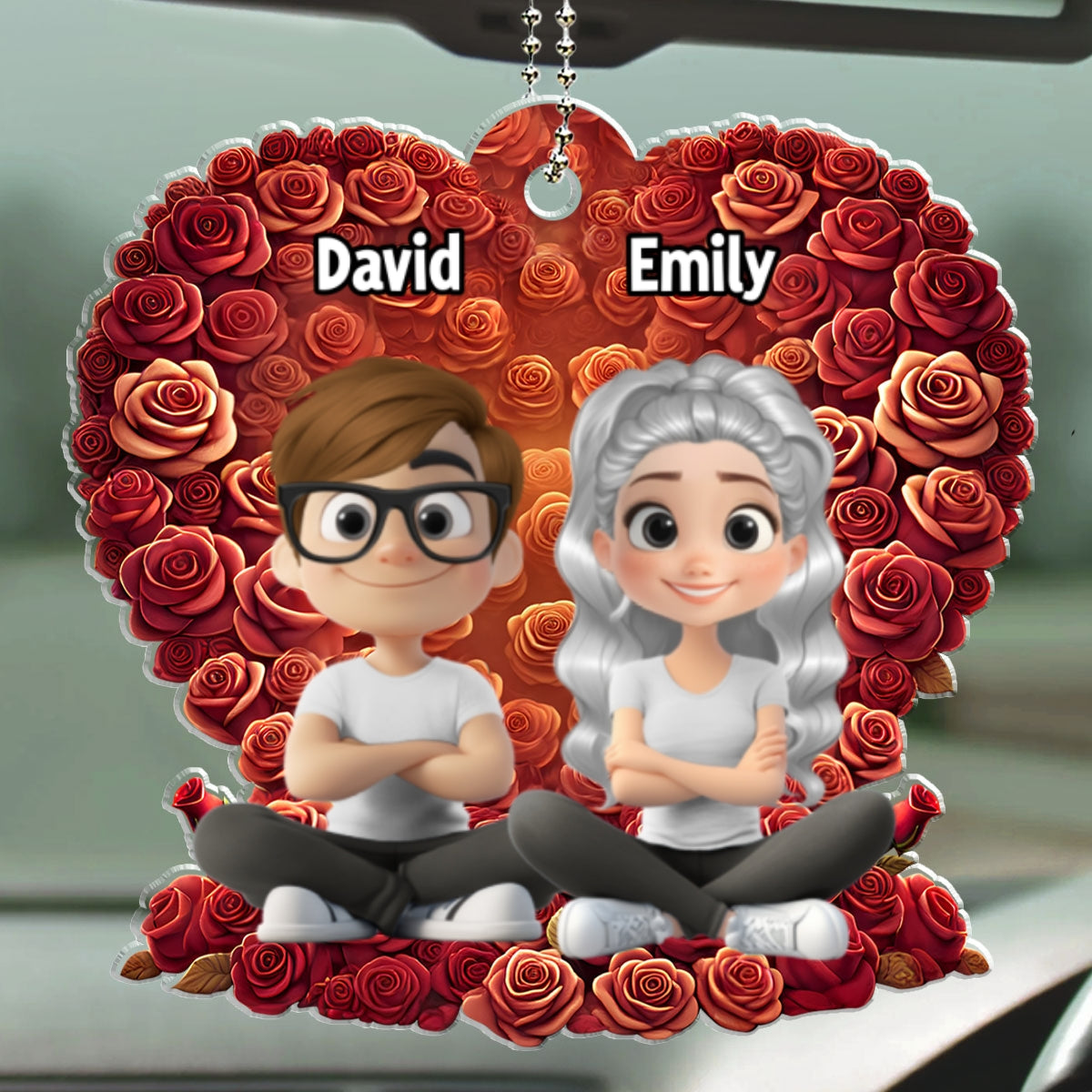 Loving Duo In Rose Heaven - Personalized Car Ornament