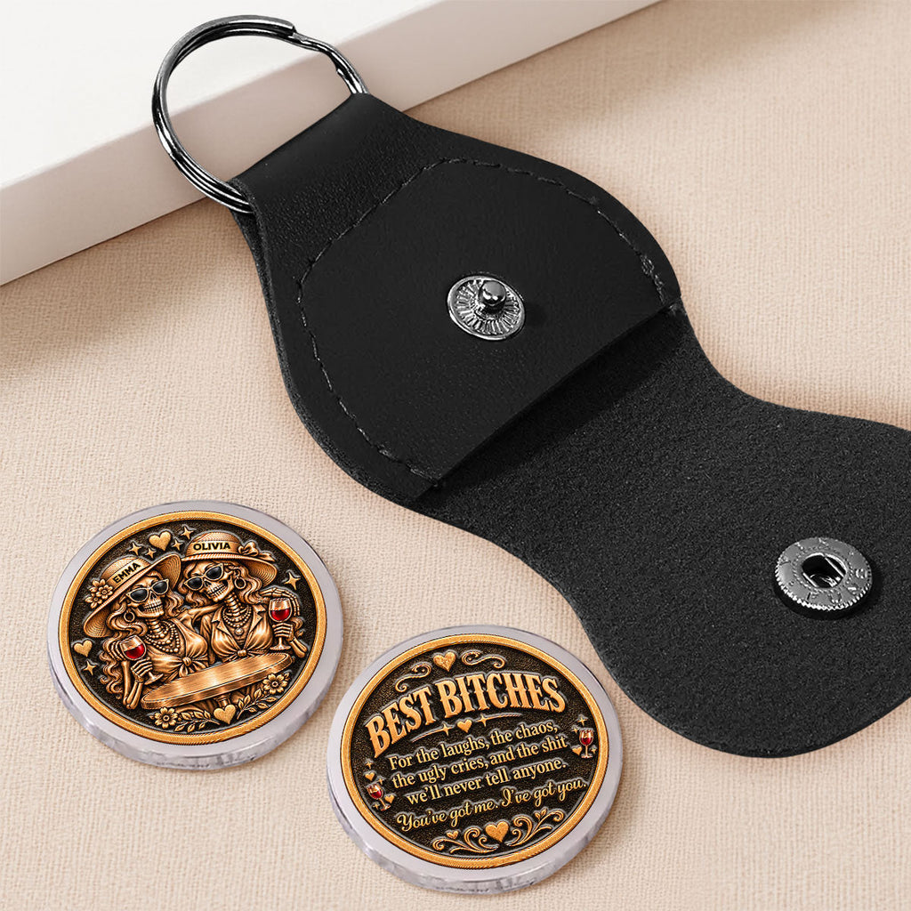 Custom Besties Coin Keychain, Friendship Birthday Gifts • Chaos Together - Personalized 3D Printing Pocket Hug