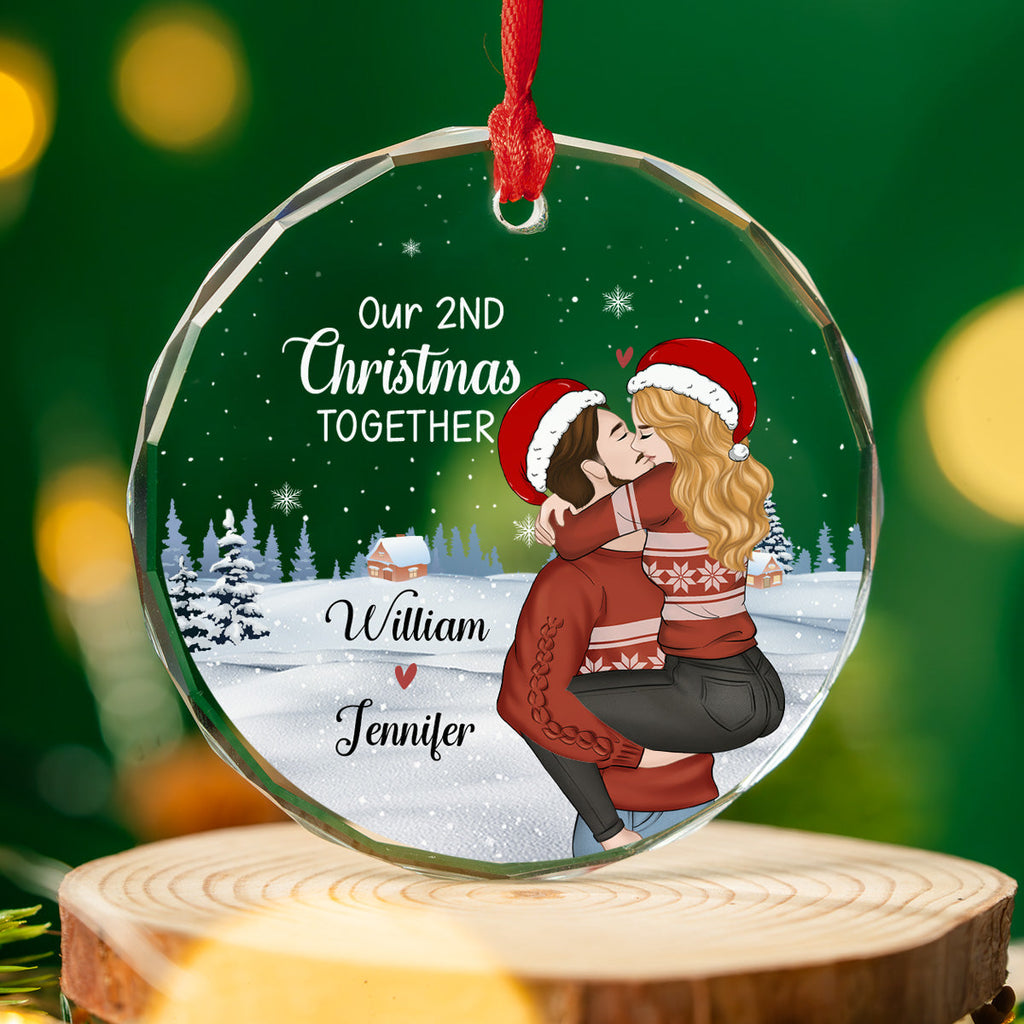 Custom Couple Christmas Ornament, Anniversary Gift •  Christmas Together Couple - Personalized Glass Ornament