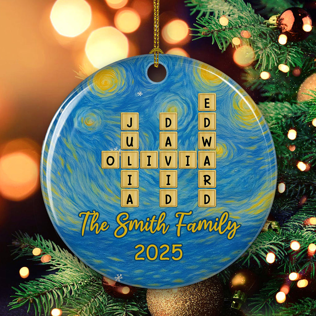 Custom Family Ornament, Christmas Gift for Family Members •  Joyful Family Christmas - Personalized Ceramic Ornament
