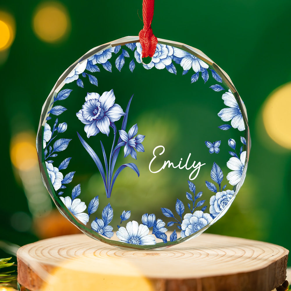 Custom Keepsake Christmas Ornament •  Friends Are Flowers That Never Fade Toile - Personalized Glass Ornament