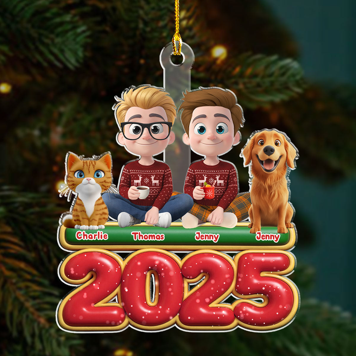 Custom Couple Christmas Ornament, Anniversary Gift •  We And Our Pet Version 2 - Personalized Acrylic Ornament