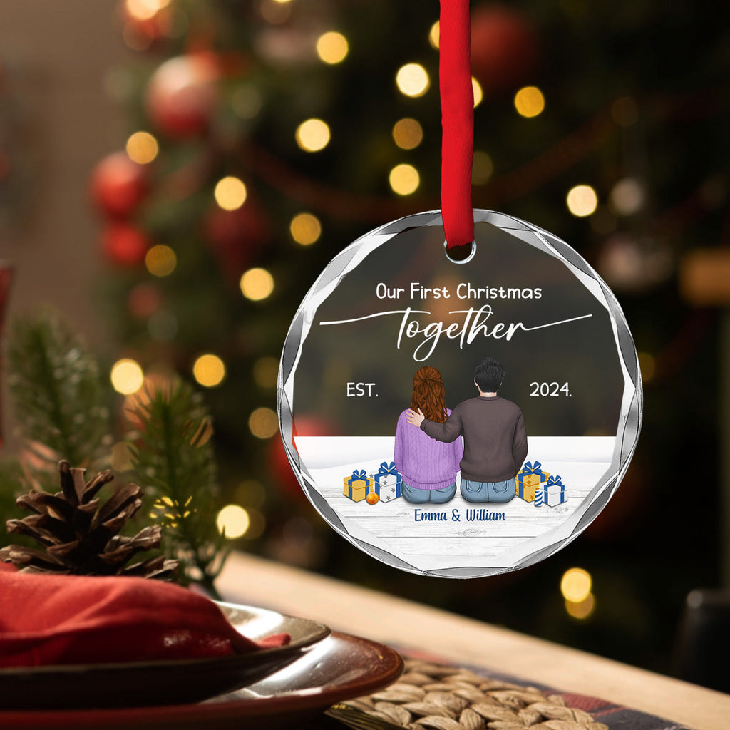 Custom First Christmas Ornament Married, Gift for Newlyweds •  Our First Christmas Married - Personalized Glass Ornament