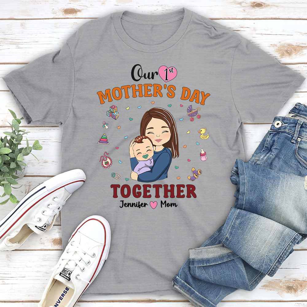 Custom Christmas & Birthday Keepsake Gift • 1st Mothers Day Together - Personalized T-shirt And Onesie