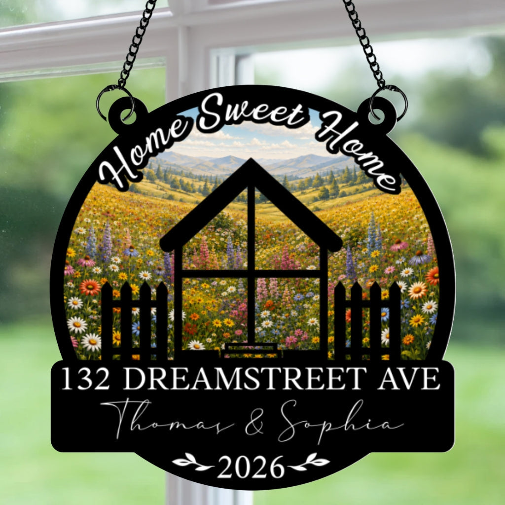 Custom Name Couple Hanging Decor, Anniversary Valentine's Day Gifts • Home Sweet Home - Personalized Suncatcher