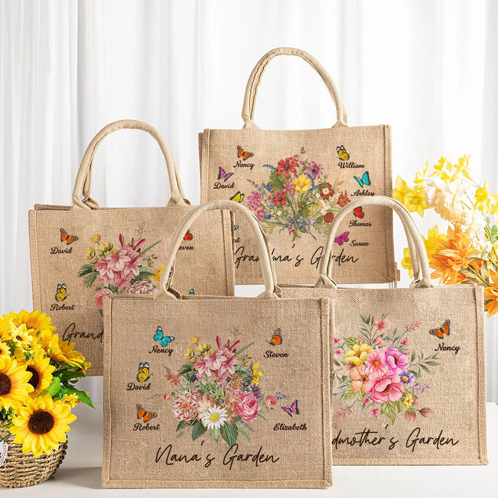 Grandmas Garden - Personalized Jute Tote Bag