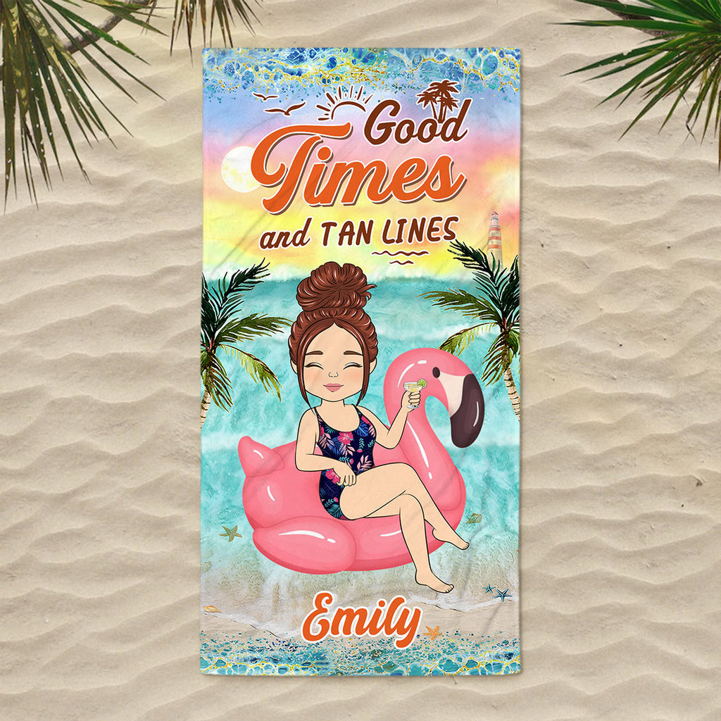 Good Times And Tan Lines - Personalized Beach Towel