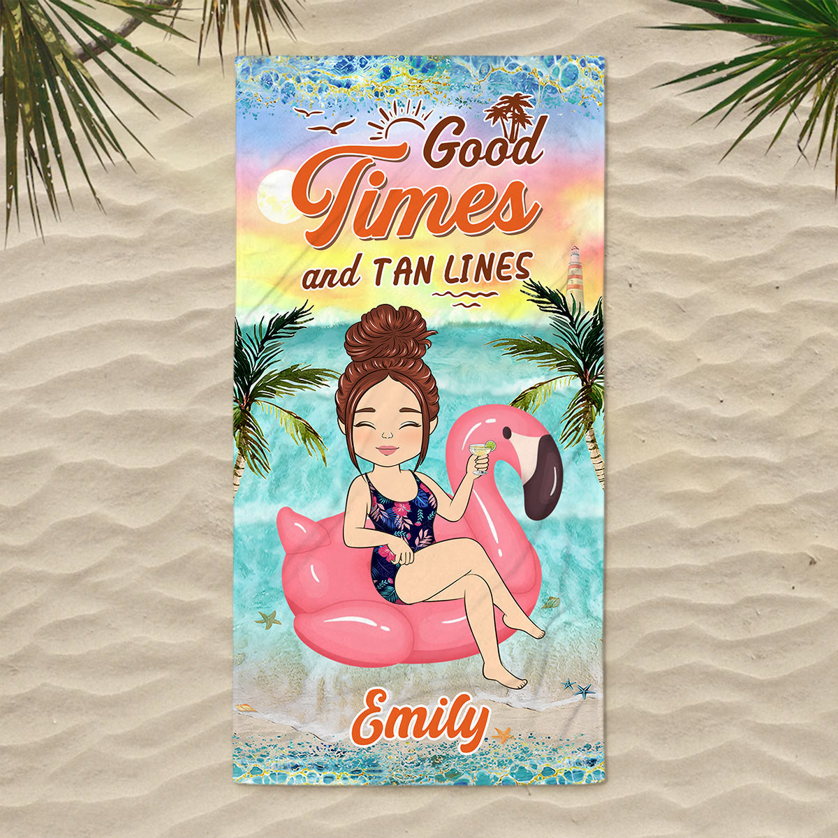 Good Times And Tan Lines - Personalized Beach Towel