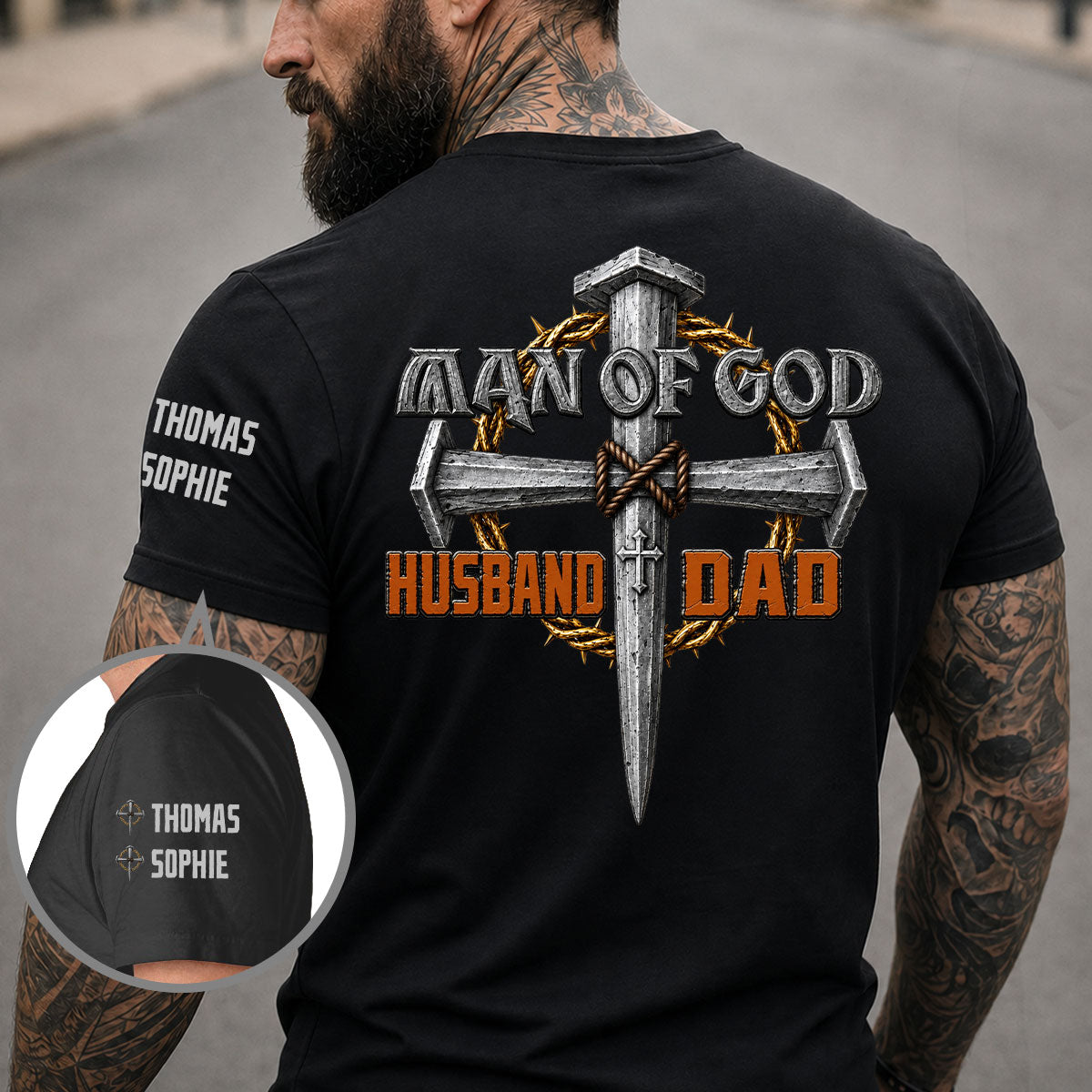 Custom Christmas & Birthday Gift for Dad, Grandpa • The Man Of God - Personalized Shirt With Design On Sleeve