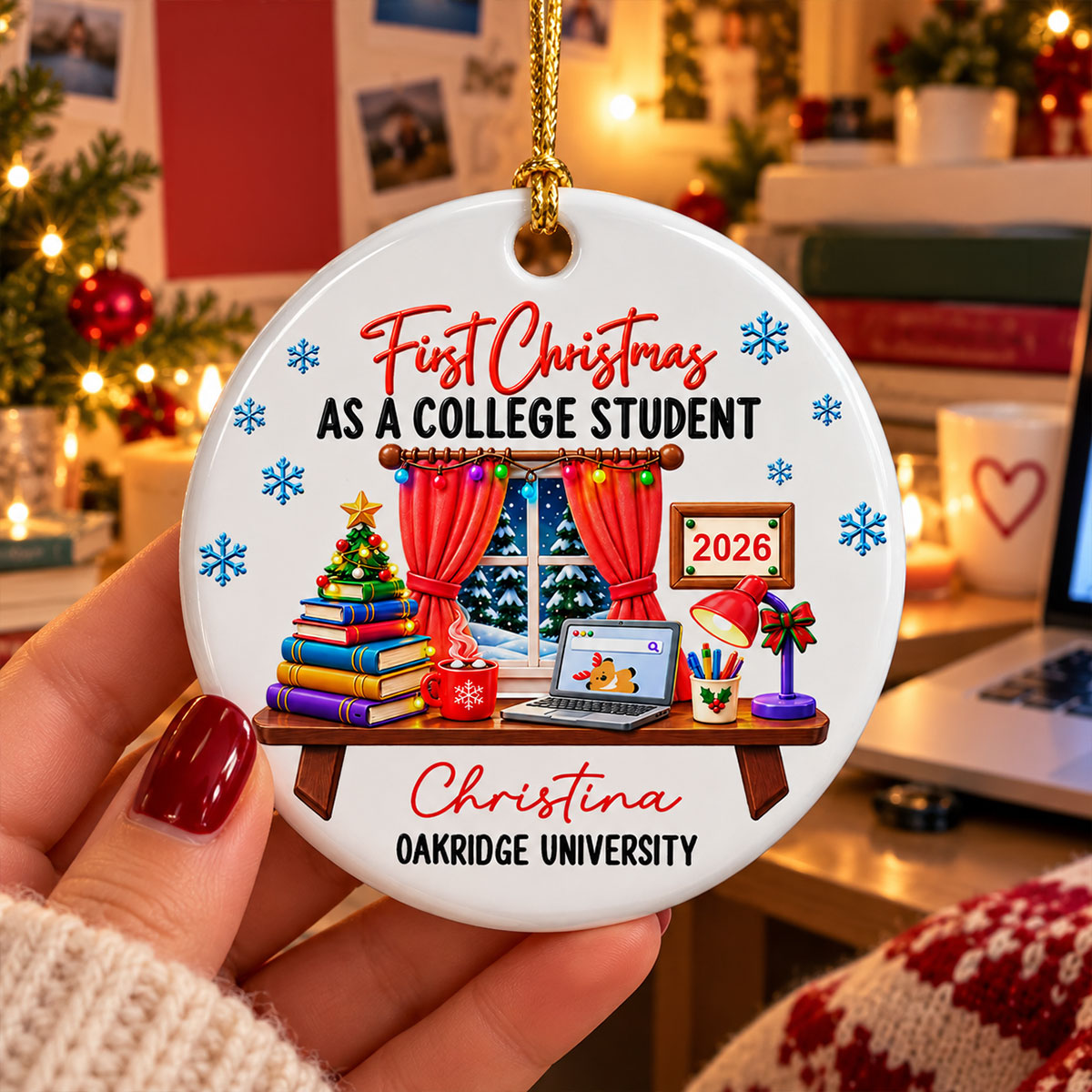 Custom Family Ornament, Christmas Gift for Family Members •  New Campus New Christmas Memories - Personalized Ceramic Ornament