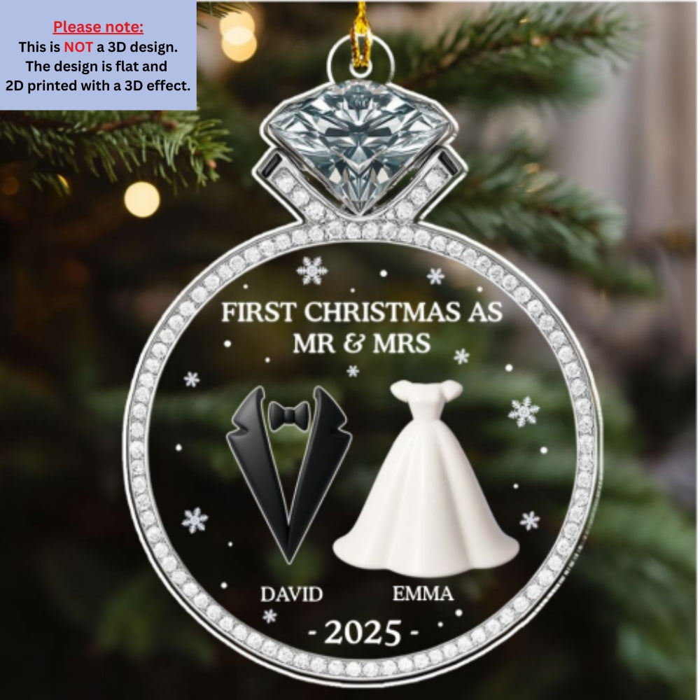 Custom First Christmas Ornament Married, Gift for Newlyweds •  First Christmas As Mr And Mrs 2025 - Personalized Acrylic Ornament