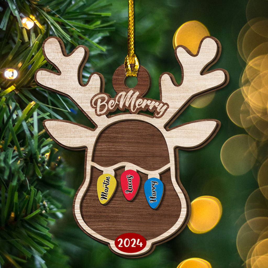 Custom Family Ornament, Christmas Gift for Family Members •  Reindeer Christmas Family Light - Personalized 2-Layered Wood Ornament